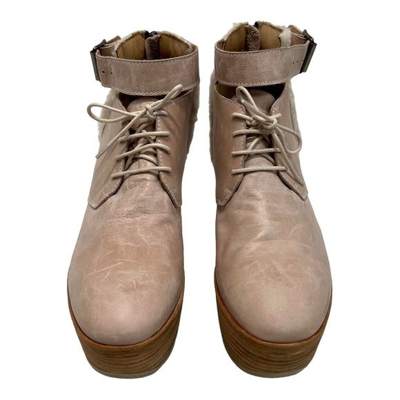 Creatures Of Comfort Pink Leather Platform Shearling Lace Up Ankle Booties 39.5 - Picture 3 of 14